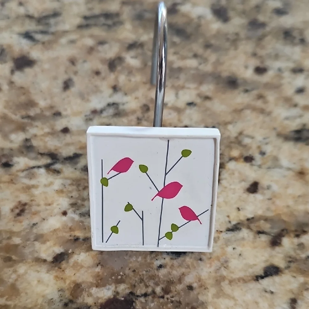 Set of 23 wooden Floral Shower Curtain Hooks square ~ 1.5 x 1.5 inches